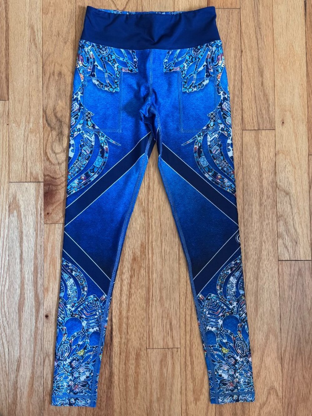 INKnBURN Women's Leggings Size 0 Blue Geometric Print Full Length Discontinued